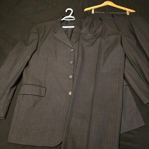 Vittorio St. Angelo Suit Mens 44L 38x34 Gray Pinstripe 2 Piece 4 Button Formal
